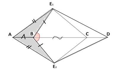 Точки a, b, c, d лежат на одной прямой, причем ae1 = ae2, be1 = be2. доказать равенство треугольнико