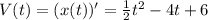 V(t)=(x(t))'= \frac{1}{2} t^2-4t+6