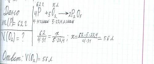 Определите объем кислорода который потребуется на сгорание 62 граммов фосфора