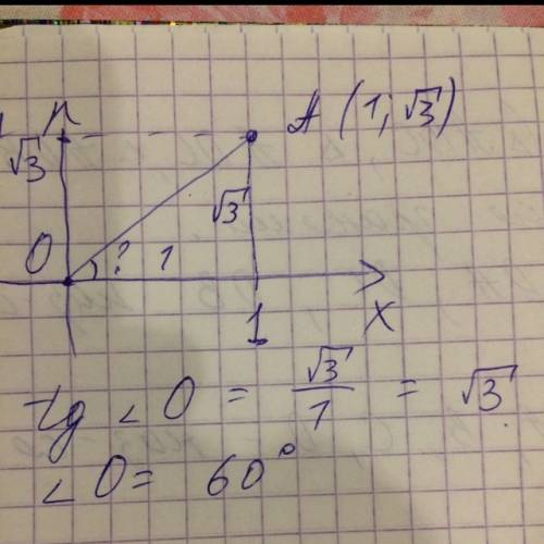 Решить найдите угол между лучем оа и положительной полуосью ох если а (1; корень3)