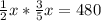 \frac{1}{2}x* \frac{3}{5}x=480