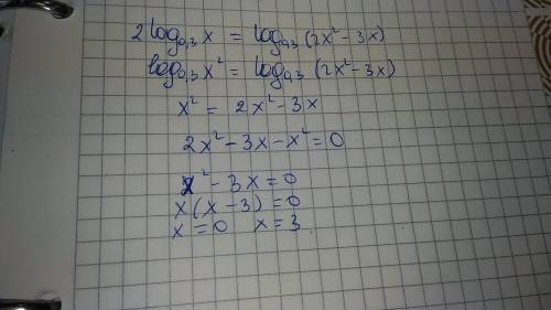 2log0,3 x=log0,3(2x^2-3x) решите уравнение