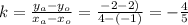 k=\frac{y_a-y_o}{x_a-x_o}= \frac{-2-2)}{4-(-1)} = -\frac{4}{5}