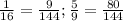 \frac{1}{16} = \frac{9}{144} ; \frac{5}{9} = \frac{80}{144}