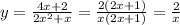 y= \frac{4x+2}{2x^2+x} = \frac{2(2x+1)}{x(2x+1)} = \frac{2}{x}