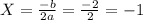 X = \frac{-b}{2a} = \frac{-2}{2} = -1