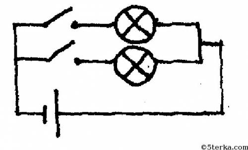 Начертите схему электрической цепи, состоящей из двух ключей и двух лампочек, каждую из которых можн