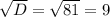 \sqrt{D} = \sqrt{81} =9