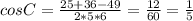 cosC= \frac{25+36-49}{2*5*6} = \frac{12}{60} = \frac{1}{5}