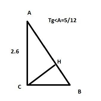 Втреугольнике abc угол c равен 90°, ab= 2.6, tg a=5\12. найдите ch