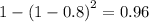 1 - {(1 - 0.8)}^{2} = 0.96