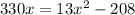 330x=13x^2-208