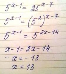 5^(x)-1=25^(x)-7 показательное уравнение