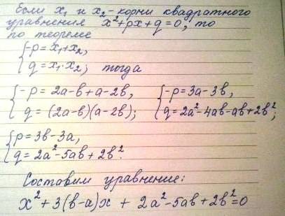 Составить квадратное уравнение x1=2a-b x2=a-2b