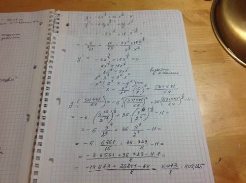 Найдите точку максимума функции y=-6x^2/3 +36x^1/2 - 11