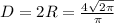 D = 2R =\frac{4\sqrt{2\pi } }{\pi }