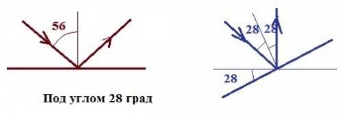 Световой луч падает на зеркало, лежащее на столе столе под углом α =56 °с, под каким углом к горизон