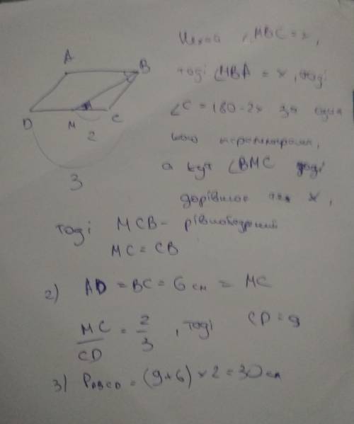 Упаралелограмі авсд бісектриса кута а перетинає сторону сд у точці м . знайдіть периметр паралелогра