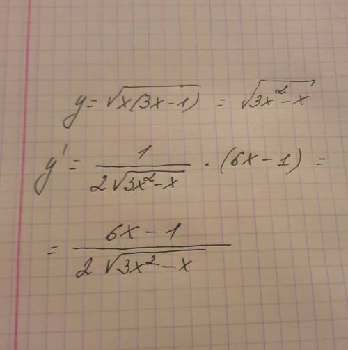 Найти производную: y=корень из x(3x-1)