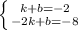 \left \{ {{k+b=-2} \atop {-2k + b = -8}} \right.