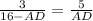 \frac{3}{16 - AD} = \frac{5}{AD}