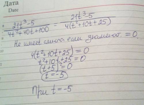 При каких значениях переменной дробь 21t3−5/4t2+40t+100 не имеет смысла? дробь не имеет смысла при t