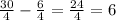 \frac{30}{4} - \frac{6}{4} = \frac{24}{4} =6