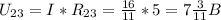 U_{23}=I*R_{23}= \frac{16}{11} *5=7 \frac{3}{11} B