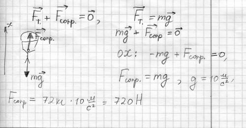 Парашютист массой 72 кг спускается с раскрытым парашютом вниз равномерно и прямолинейно.чему при это