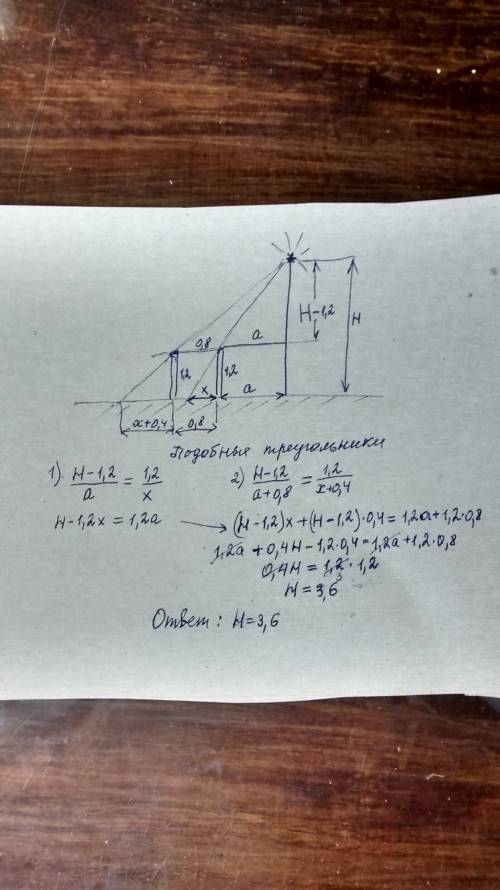 С. два столбика одинаковой высоты 1,2м поставлены вблизи уличного фонаря так, что расстояние от осно