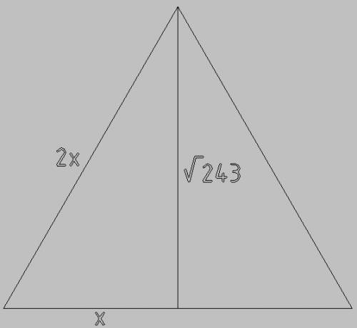 Длина медианы равностороннего треугольника, возведённая в квадрат, равна 243. найдите сторону этого