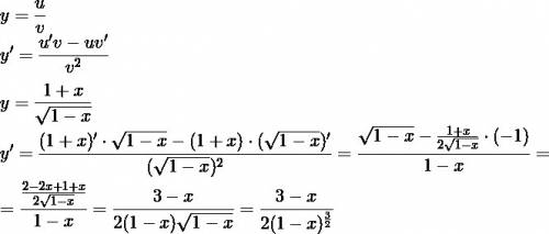 Найдите производную функции у= 1+х/кв.корень(1-х)