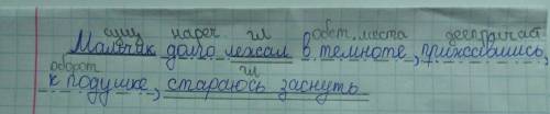 Мальчик долго лежал в темноте прижавшись к подушке стараюсь заснуть разберите предложение завтра зда