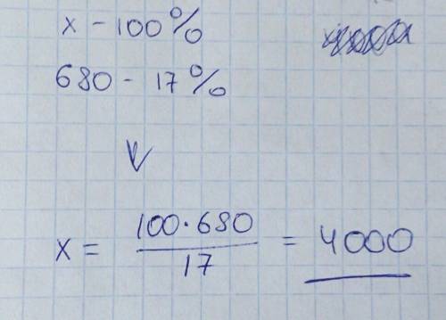 Найди число если 17% его составляют 680