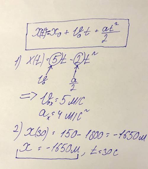 Зависимость координаты движущегося тела от времени имеет вид х(t) = 5t – 2t2. чему равны проекции на