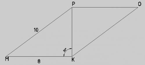 Впараллелограмме мрок диагональ рк перпендикулярна стороне мк. найдите его площадь, если сторона мр