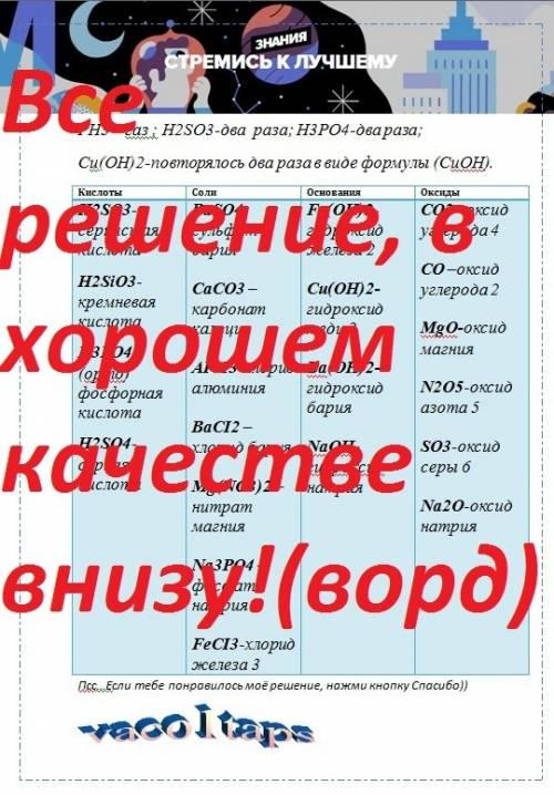 Из перечня формул выпишите отдельно формулы оксидов,кислот,оснований и солей и дайте их названия 1 у