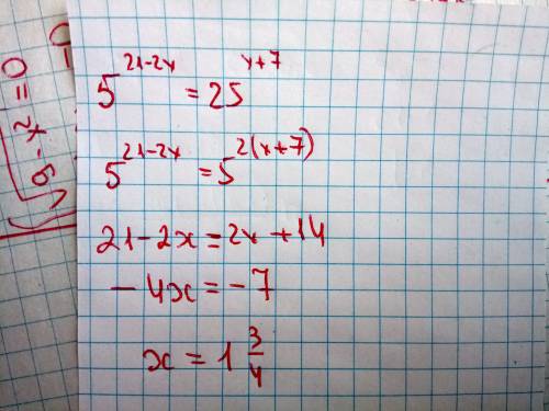 Найдите корень уравнения 5^(21-2x)=25^(x+7)