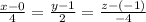 \frac{x-0}{4} = \frac{y-1}{2} = \frac{z-(-1)}{-4}