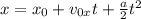 x=x_0+v_{0x}t+\frac{a}{2}t^2