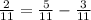 \frac{2}{11} = \frac{5}{11} - \frac{3}{11}