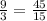 \frac{9}{3} = \frac{45}{15}