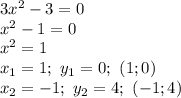 3x^2-3=0&#10;\\x^2-1=0&#10;\\x^2=1&#10;\\x_1=1;\ y_1=0;\ (1;0)&#10;\\x_2=-1;\ y_2=4;\ (-1;4)