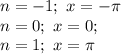 n=-1;\ x= -\pi&#10;\\n=0;\ x=0;&#10;\\n=1;\ x=\pi