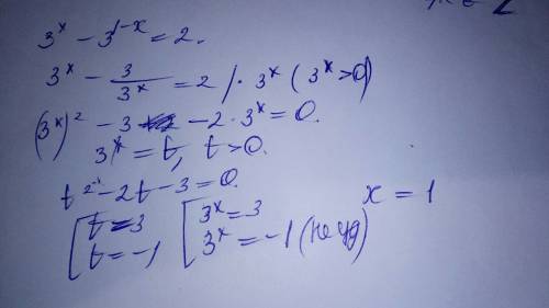 3^x - 3^1-x=2 логарифмическое уравнение