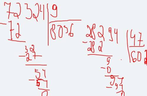 72324 разделить на 9 в столбик. и 28294 разделить на 47
