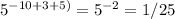 5 ^{-10+3+5)} =5 ^{-2} =1/25