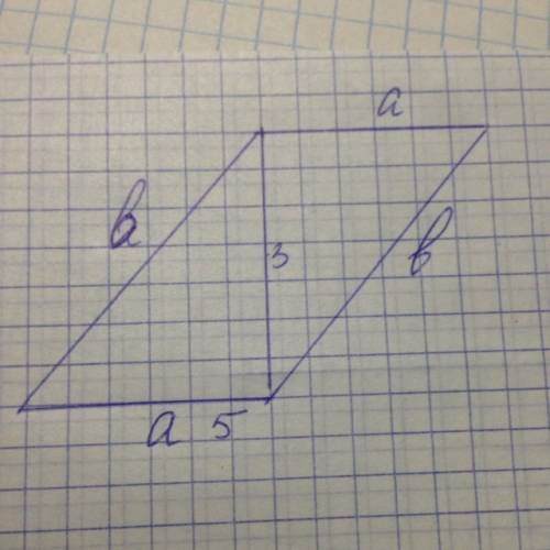 Как найти площадь параллелограмма если известна сторона - 5 , и перпендикулярная ей диагональ - 3