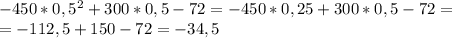 -450*0,5^2+300*0,5-72=-450*0,25+300*0,5-72= \\ =-112,5+150-72=-34,5