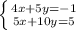 \left \{ {4x+5y=-1} \atop {5x+10y=5}} \right.